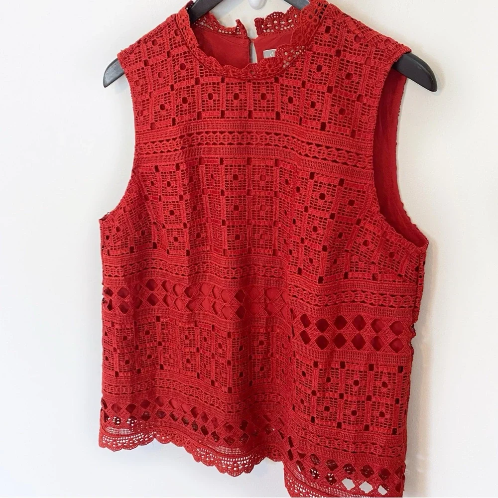 Daniel Rainn for Anthropologie Lourdes Lace Shell Top in Brick Red size Large